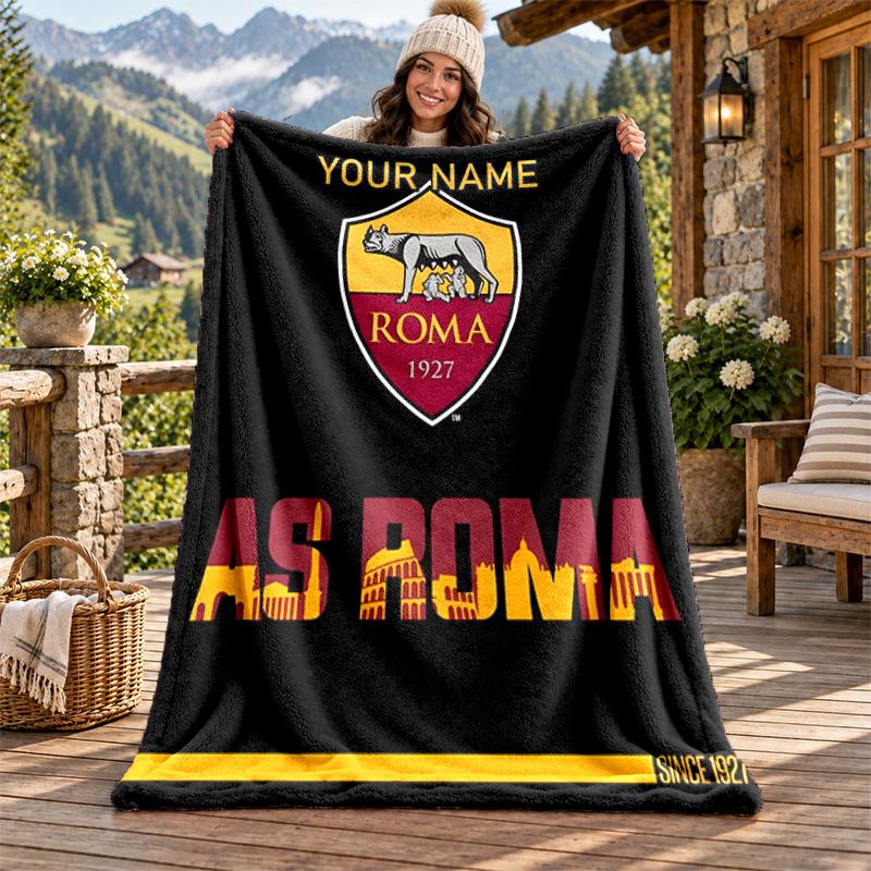 A.S Roma Custom Name Flannel Blanket Personalized Soft Warm Plush Throw Blanket Customized Gift for Family Friends