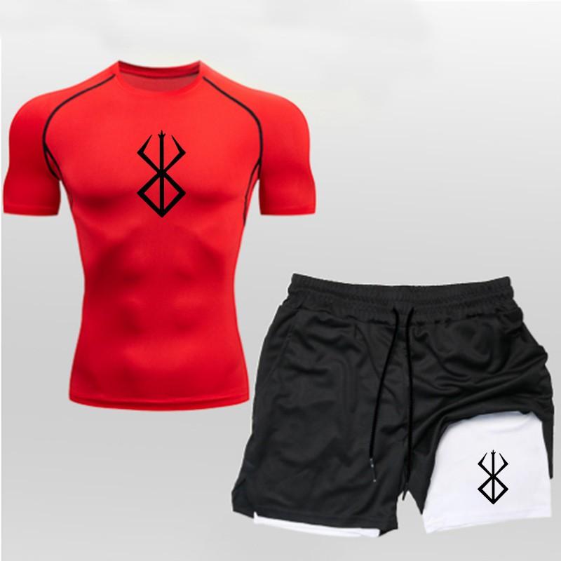 Mens Quick-Dry Breathable 2-Piece Sport Set Short Sleeve T-Shirt Shorts Gym Workout Running Outdoor Fitness