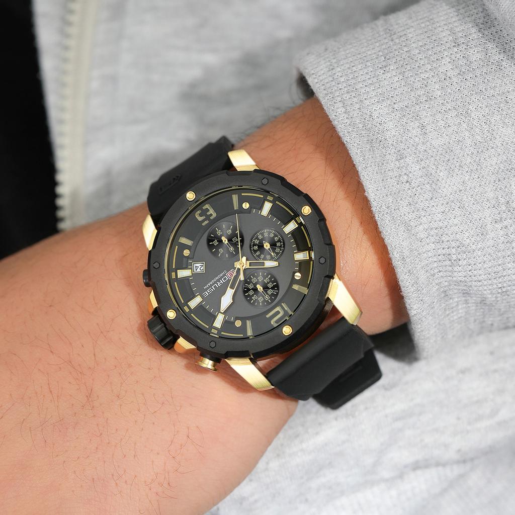 BORUSE Мужские часы Мужские часы с большим циферблатом Силиконовый ремешок Мужские кварцевые часы Классические деловые часы Многофункциональные часы-хронограф