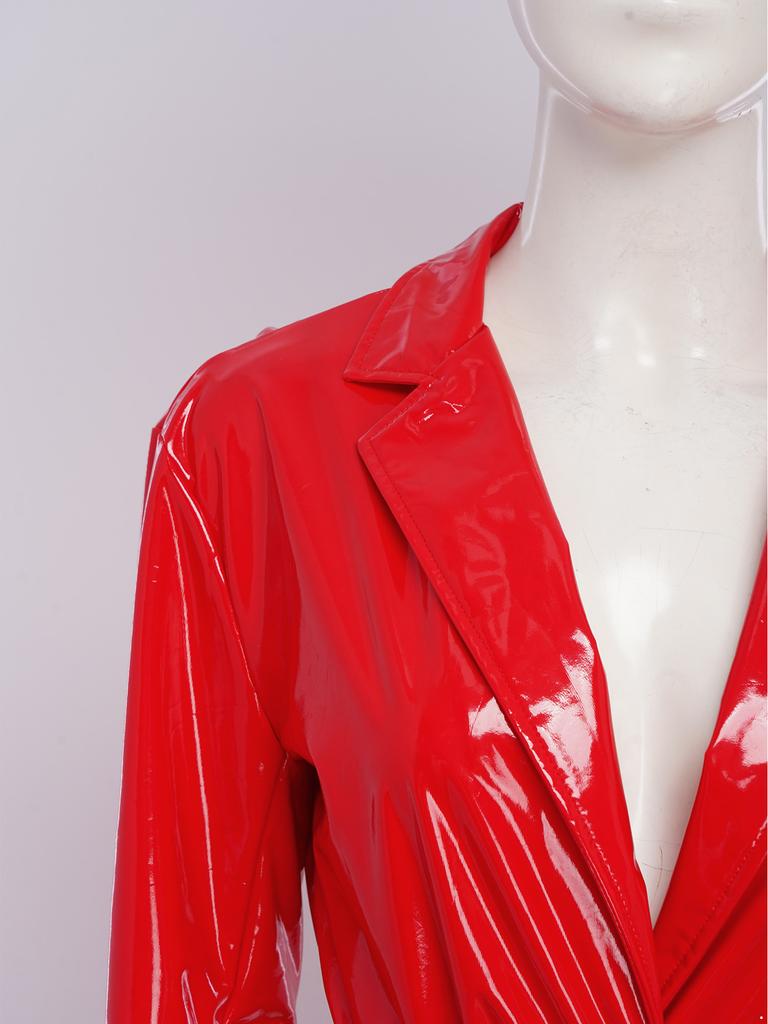 Женский длинный тренч из ПУ кожи с глянцевым лацканом, открытый спереди, длинная куртка с поясом, повседневная уличная одежда