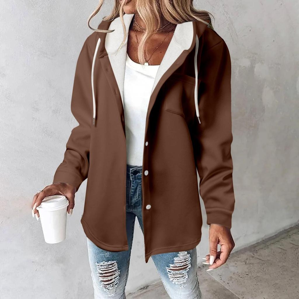 Флисовые толстовки с капюшоном для женщин, теплая толстовка с принтом, на пуговицах, на шнурке, с капюшоном, куртка, пальто