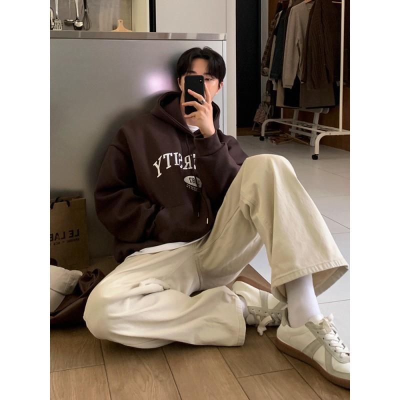 Mens Hooded Sweatshirt 2026 Loose Fit Print Casual Pullover Top