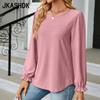 JKAASHDK Women's Fashion Casual Solid Color Print Summer Spring Long Sleeve O-Neck Blouses & Shirts