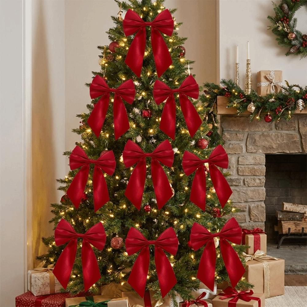 10Pcs DIY Xmas Tree Bows Solid Color Giant Ribbon Bowknot Happy New Year Decoration