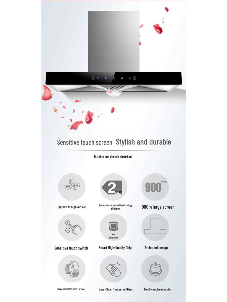 Compact 750mm Stainless Steel Range Hood & Gas Stove Set with Top-Mounted Large Suction Power for Small Kitchens.