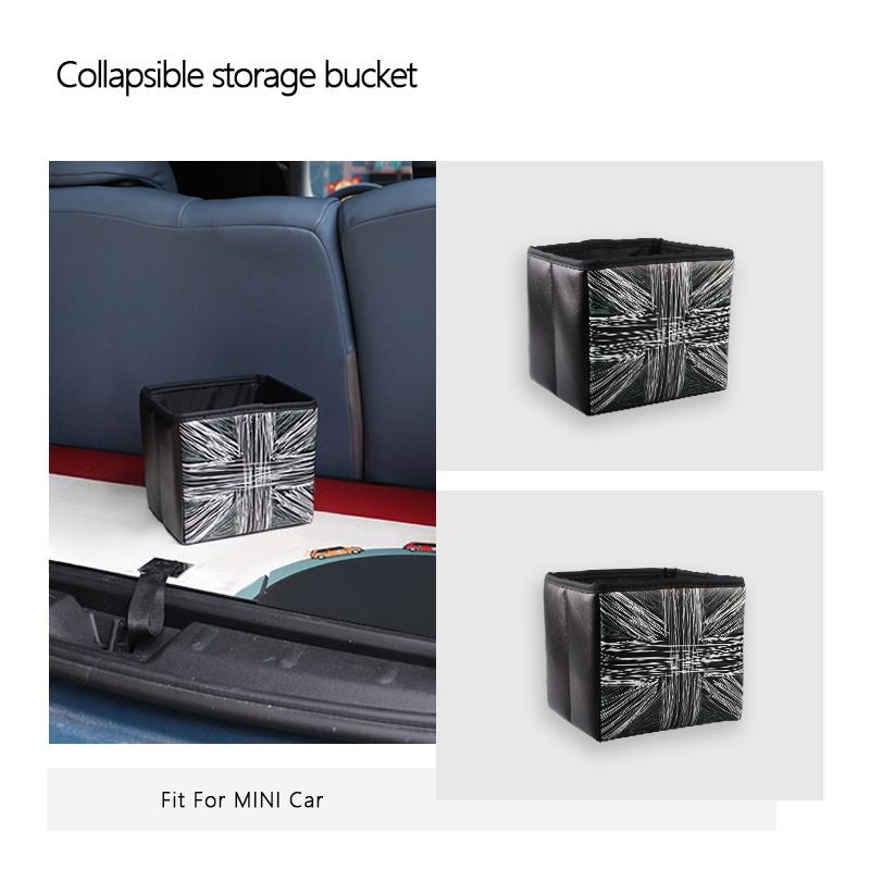 1PC Color Leather Car Trash Can Organizer Interior Rubbish Holder For Mini All Models Foldable Storage Box Car Accessories