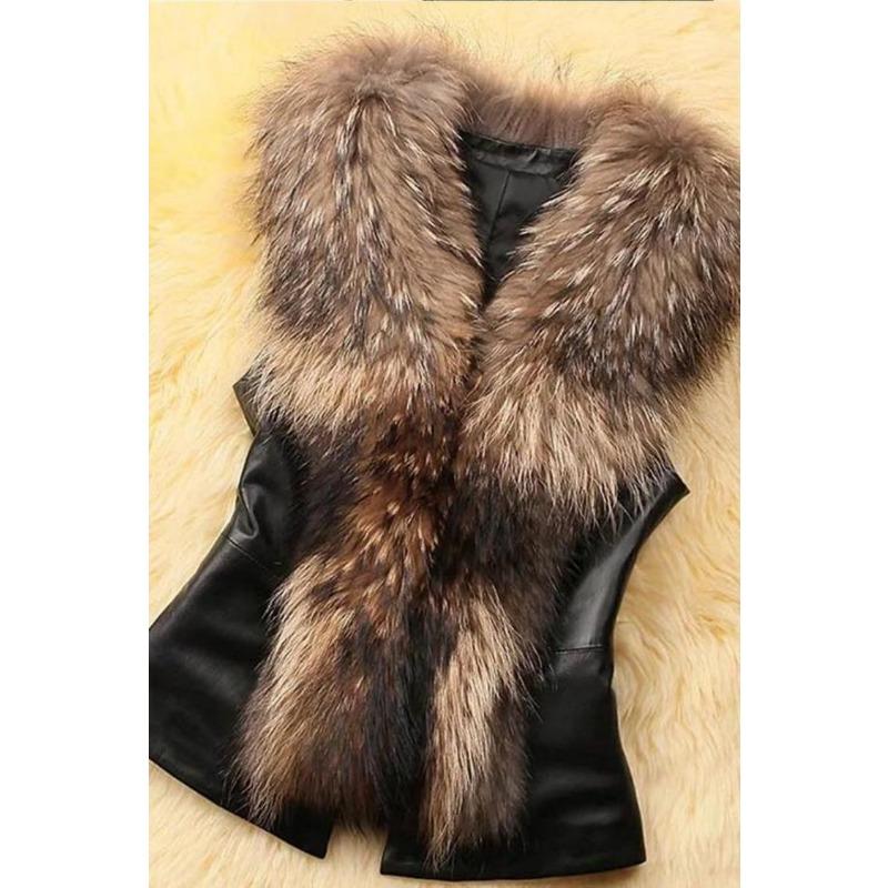 Женская жилетка из искусственного меха без рукавов, из ПУ-кожи, осенне-зимняя, теплая, повседневная верхняя одежда