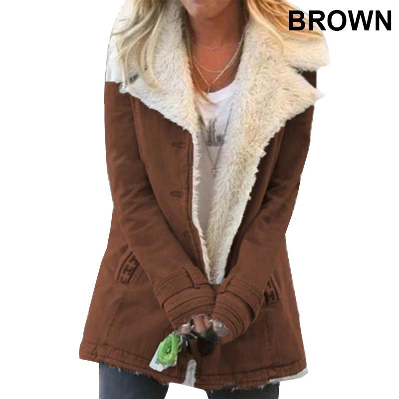 Женские осенне-зимние теплые куртки с отложным воротником на подкладке из искусственного меха, женская мода, толстые куртки с лацканами, верхняя одежда с пуговицами, большие размеры