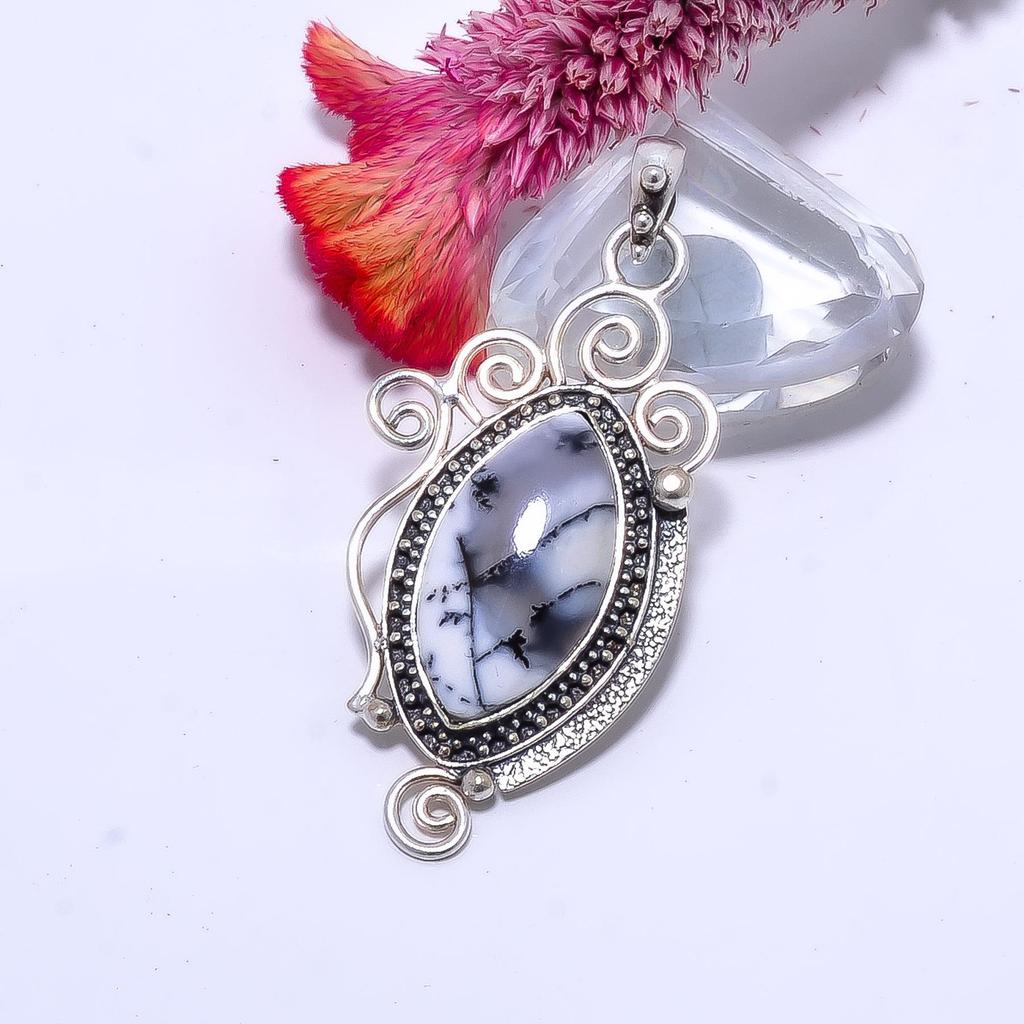 Handmade Dendritic Agate Gemstone ,925 Sterling Silver Pendant ,Boho Hippie Gemstone jewelry Pendant For Women
