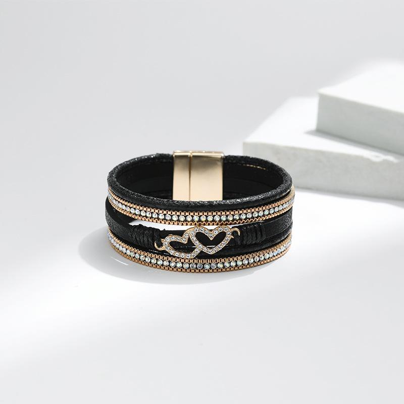 Bohemian Heart Accessories Многослойный кожаный браслет для женщин Классический браслет с магнитной пряжкой