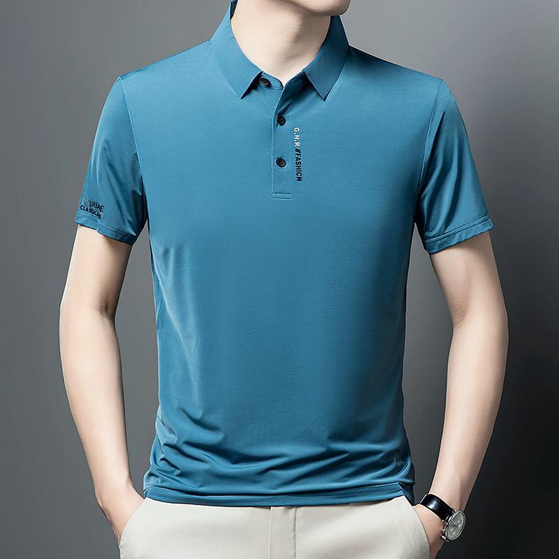 Футболка поло Ice Silk с коротким рукавом, мужская деловая, повседневная, с лацканами, не требующая глажки, тонкая, с коротким рукавом, мужская одежда