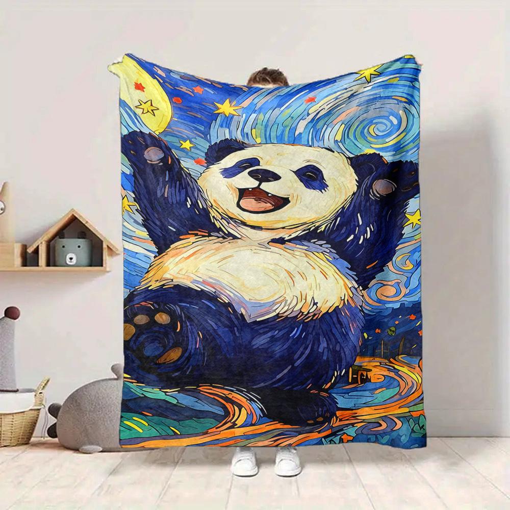 1pc Panda Night Lightweight Flannel Blanket, Comfortable and Warm Blanket, for Office and Camping Sofa Bed, Livingroom203