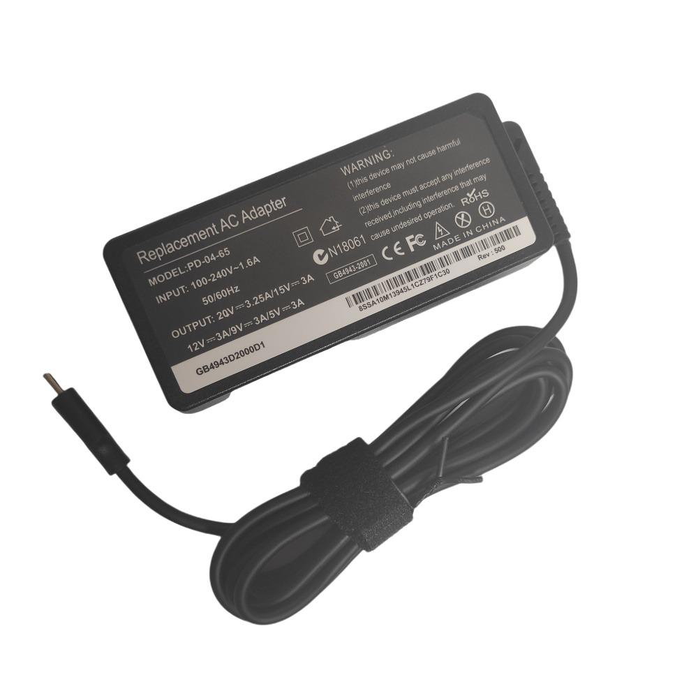 NEW 20v3.25a 65w Type-c Power Adapter Laptop Charger for Lenovo Thinkpad X1 Carbon X270 X280 T580 P51s P52s E480 E470 S2