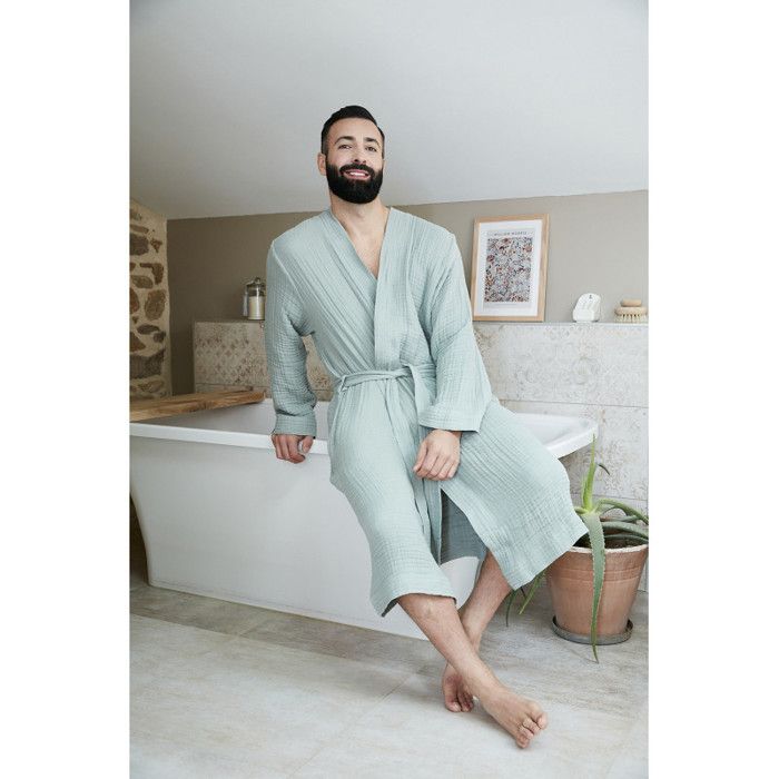 Peignoir kimono mixte Gaze de coton unie Gaïa - L/XL - Gaïa Eucalyptus
