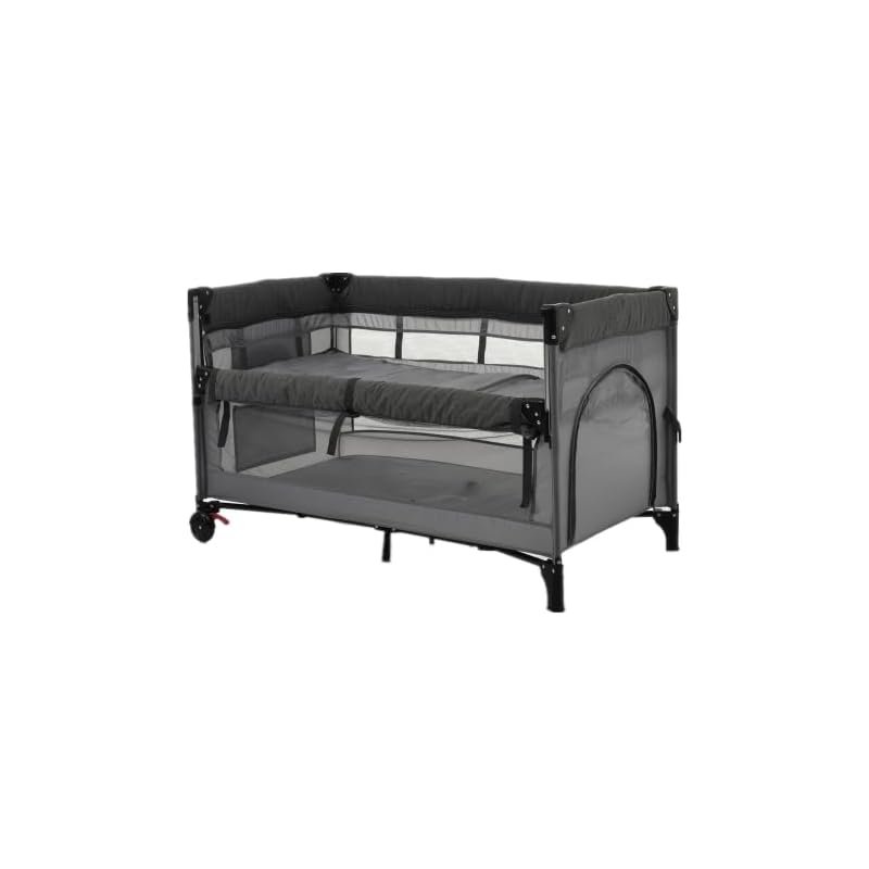 OSJ Crib Playpen Folding Co-sleeping Bed Play Yard Side Height Adjustable Nap Mat Comes with Carry Bag With Mattress with Casters Multifunctional