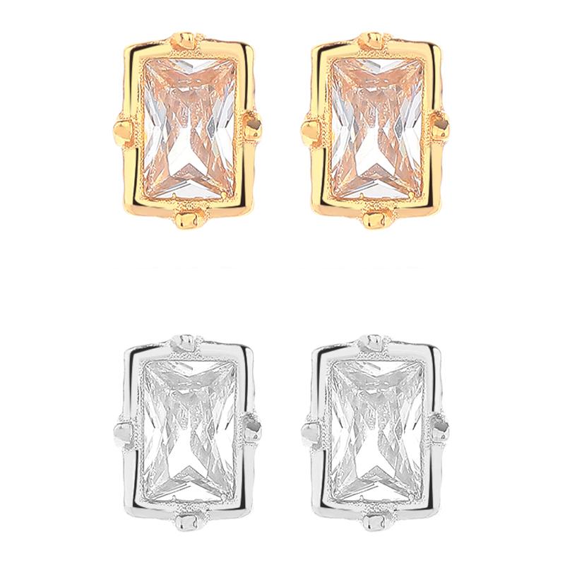 925 Sterling Silver Fine Stud Earrings 18K Gold Plated Zircon Square Princess Cut Trendy Wedding Gift Elegant Luxury Four Claw