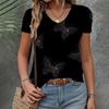 Summer V-neck 3D Butterfly Printed Top Fashionable Casual Short Sleeved Women's T-shirt