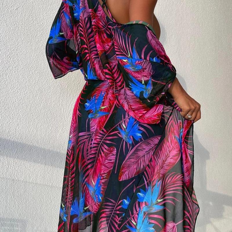 Women'S Beach Swimsuit One Piece Two Piece Cover Up One Piece Leaf Sexy Tight Bikini Set