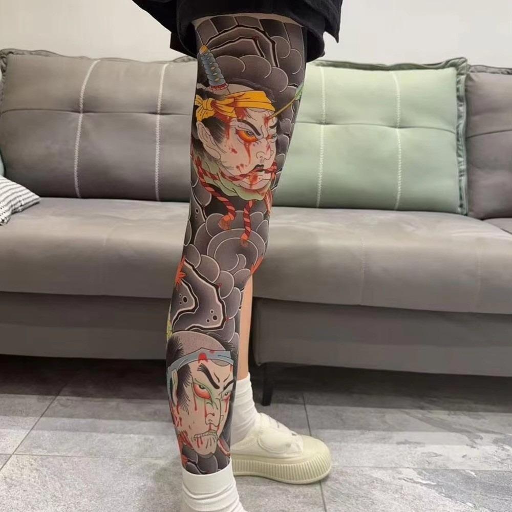 New Full Leg Fake Socks Printed Tights Cycling Fishing Elastic Socks Japanese Cool Personalized Driving Sexy Stockings Unisex