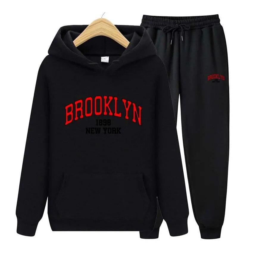 Женская толстовка с длинными рукавами и карманами Brooklyn 1898 + брюки, комплект из двух предметов, спортивные костюмы с принтом аниме, брюки для бега, одежда