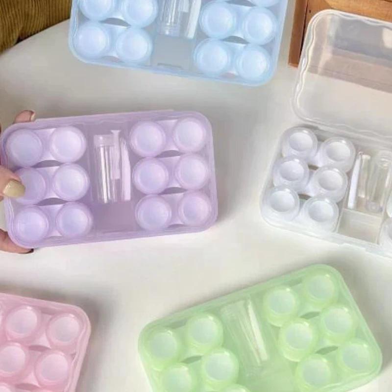 1Set Transparent Fresh Portable Contact Lens Case Color Retro Morandi Companion Box Six Pairs Nursing Contact Lens Storage Box