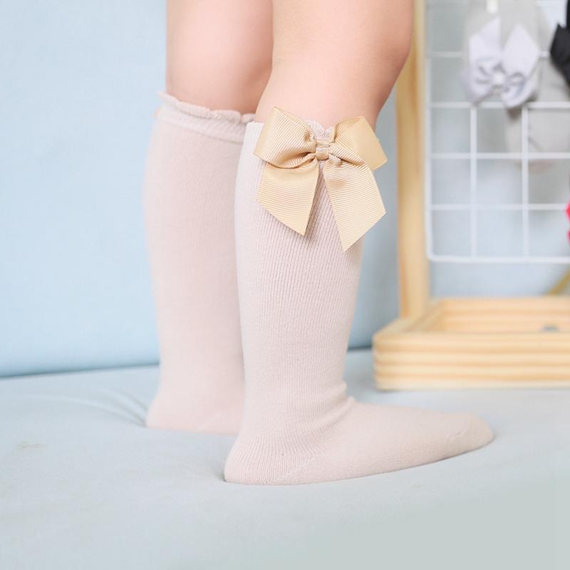 Детские носки, носки средней длины для девочек, однотонные детские носки с бантом