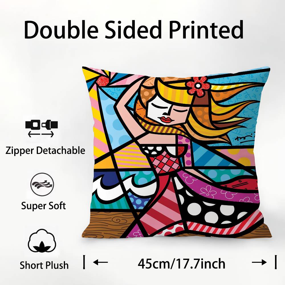 B-Britto Art Design Pillow Case Plush Fabric Soft  Pillowcase Double Sided Print Cushion Cover Household Gifts