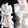1 Yard Black White Beige Double Ruffle Pleated Chiffon Trim Lace Dress Decoration Fabric Applique Soft Trimming Craft Sewing Decoration