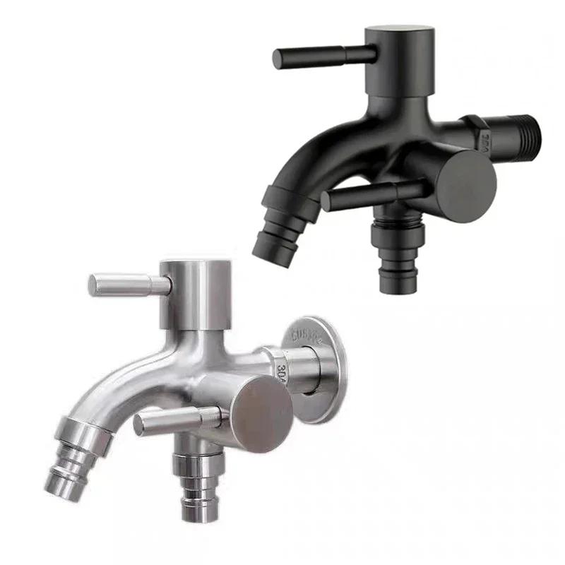 Universal Double Outlet Bathroom Faucet - 1/2" Dual Control Water Tap for Washing Machine, Mop Pool & Bidet Connection