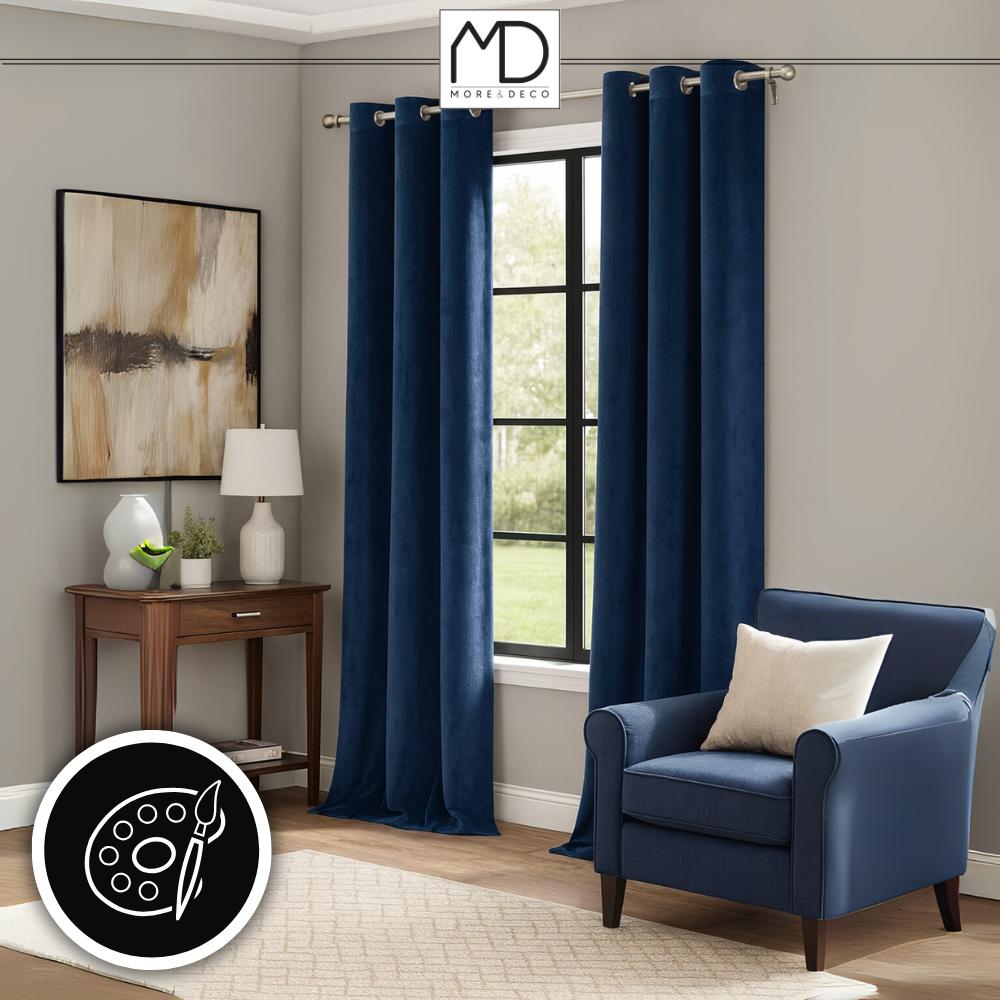 Velvet curtain with eyelets - blue