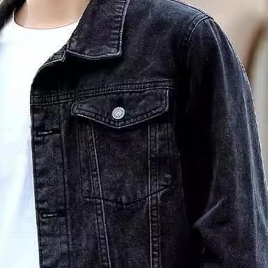 Мужская джинсовая куртка в стиле ретро в стиле хип-хоп, свободная однобортная однобортная куртка с длинными рукавами и лацканами с несколькими карманами, повседневная уличная одежда больших размеров, мужское пальто
