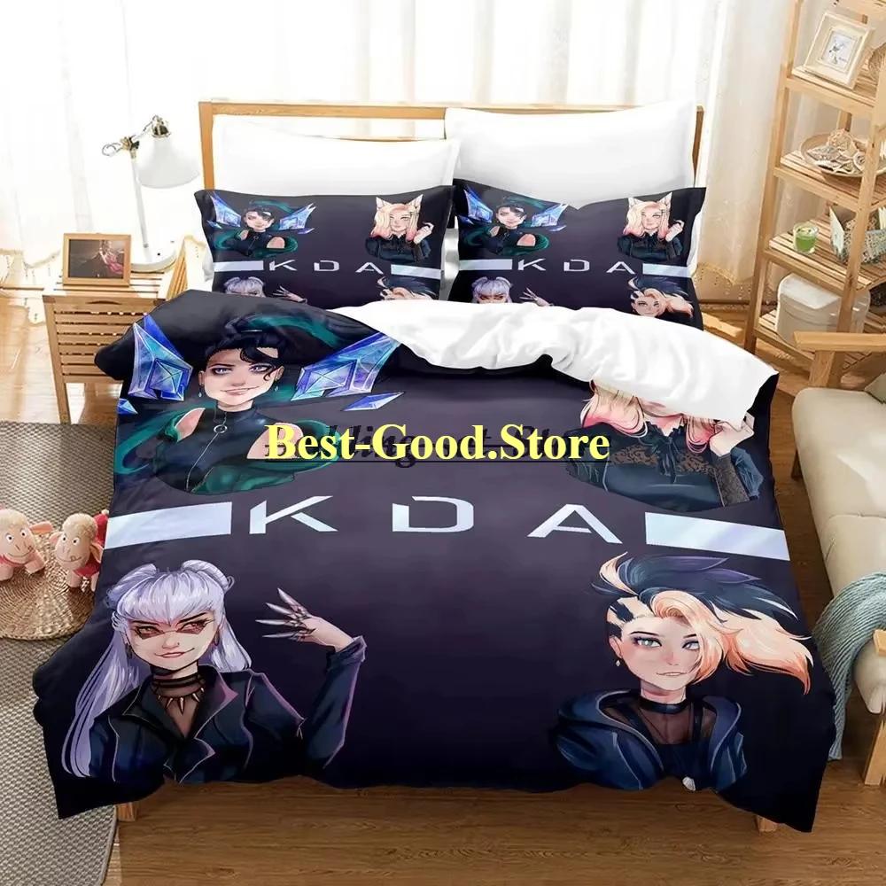 Игровой Kda The Badest Комплект постельного белья Односпальный Двуспальный Полный Квин Кинг-сайз Размеры Размеры Комплект постельного белья Взрослый Детская спальня Пододеяльник Комплекты Аниме Простыня