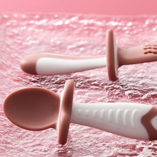 2 шт./компл., ложка, вилка, круглая головка, дизайн, противоскользящий пищевой материал, детский набор ложек и вилок для домашнего использования