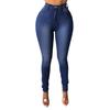 Women Solid Color Skinny Fit Washed Jeans High Waist Zipper Button Fly Pockets Denim Pencil Trousers Streetwear