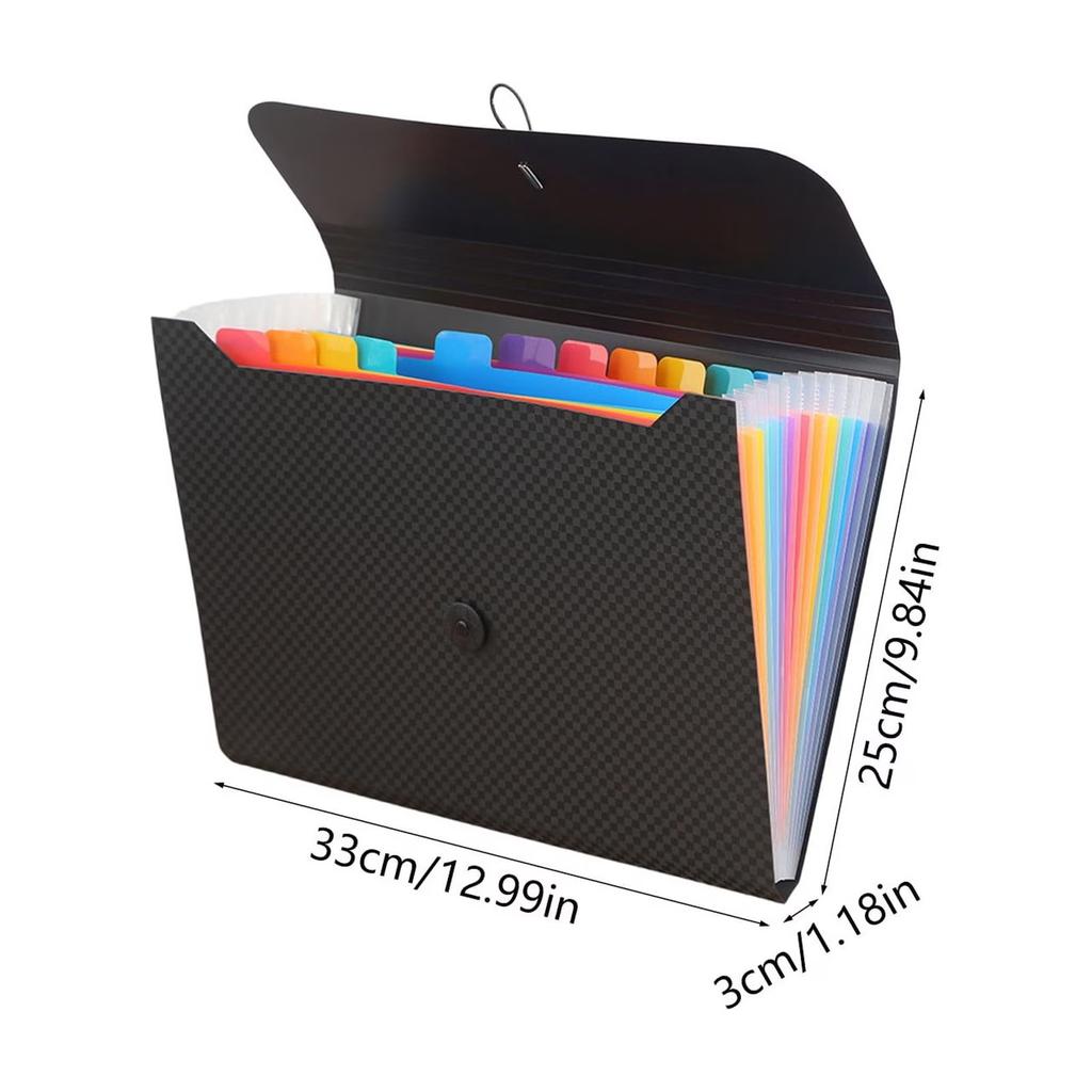 Plastic 12-Pocket Accordion File Folder, Expanding Document Organizer for A4 Paper, Multi-Color Filing System, Large Capacity Portable Business Bag