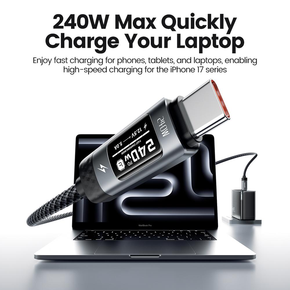 Toocki 240W USB C Cbale Fast Charging OLED Digital Display PD 3.1 Type C To USB C Data Cord For Macbook iphone 16 17 Samsung S25
