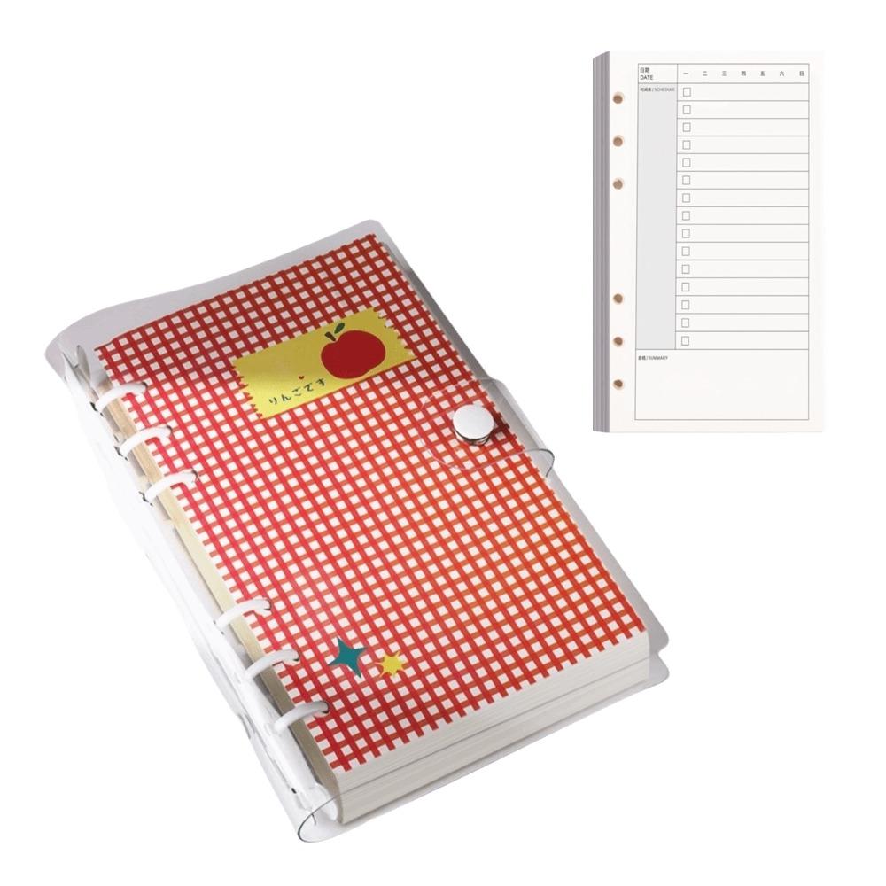 120 Pages A6 Grid Notebook Blank Stripe Account Book Loose Leaf Notebook Clear PVC Binder Detachable Pocket Diary Notepad School