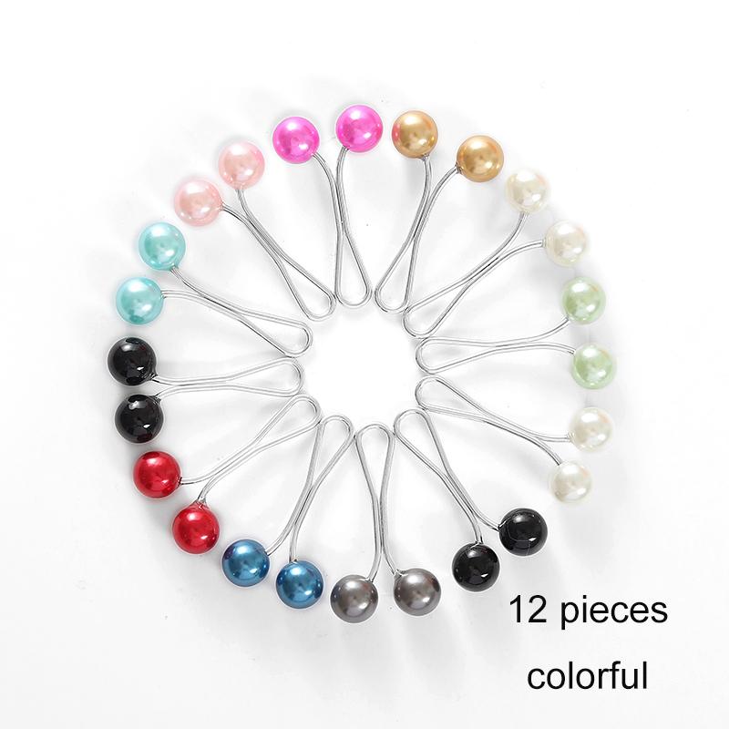 12pcs/lot Anti Slip Brooch Headscarf Shawl Scarf Lady Muslim Fixed Pins Scarf Hijab Clips Pearl Stylish Brooch for Women