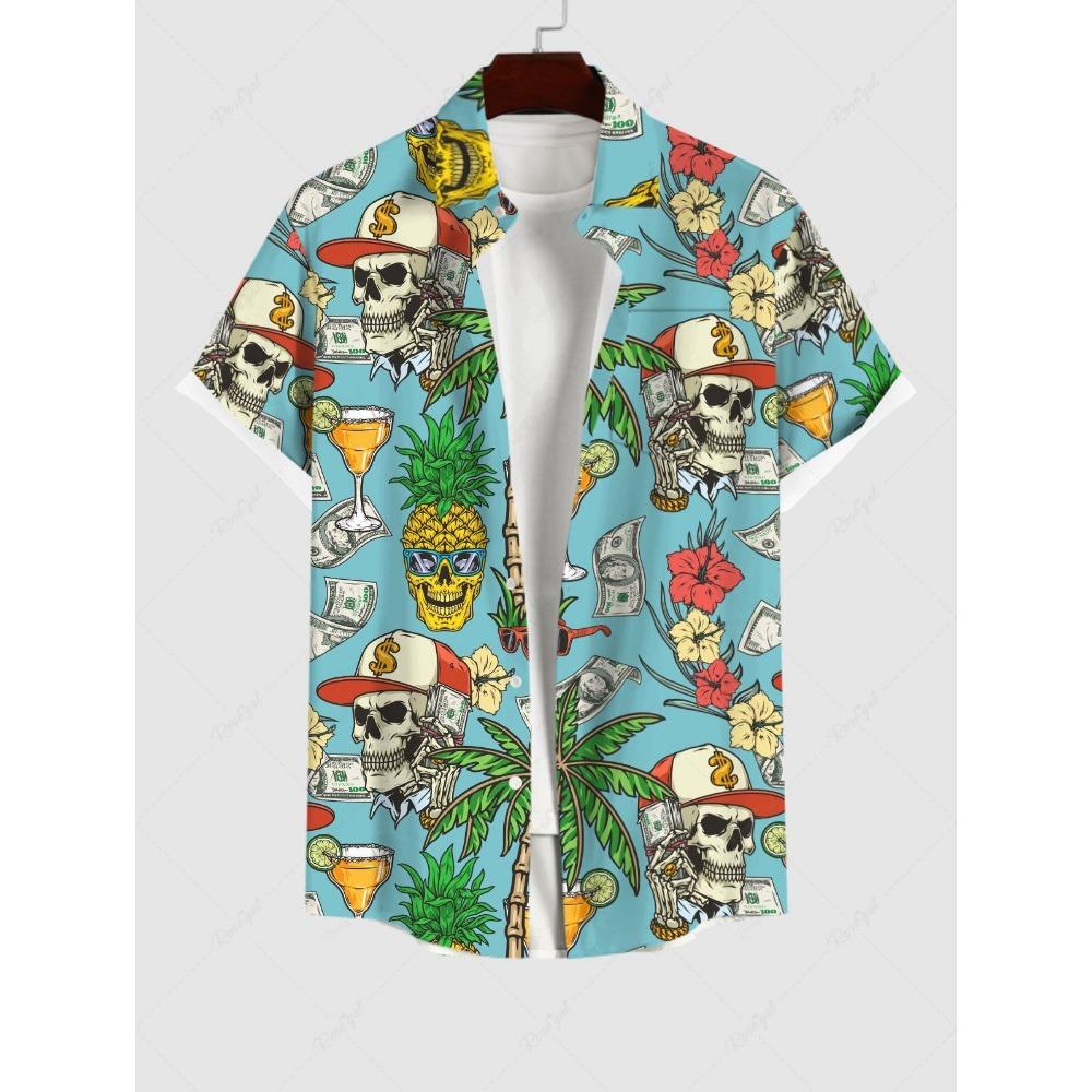 Модные мужские гавайские рубашки с 3D-принтом, рубашка с короткими рукавами и пуговицами на лацканах для лета, свободные топы, повседневная рубашка для мужчин