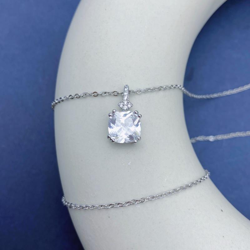 Серебряное ожерелье S925 с квадратным фианитом: Корейский стиль, Легкая роскошь, Универсальная женская мода