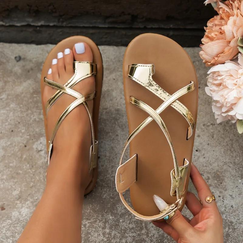 Fashion Shoes for Women 2024 Hot Sale Buckle Women's Sandals Summer Rome Solid Light Outdoor Casual Beach Flat Large Size Sandals