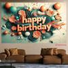 2D Teal and Orange Floral Balloon Birthday Backdrop  Effect Party Photo Booth Cloth