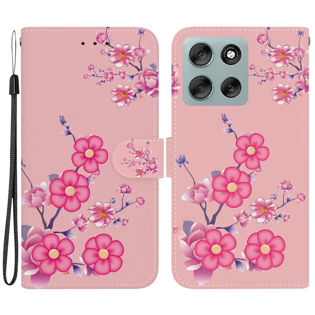 Для Motorola Moto G56 5G Кошелек Чехол для телефона Противоударный с принтом из кожи Книжка с ремешком