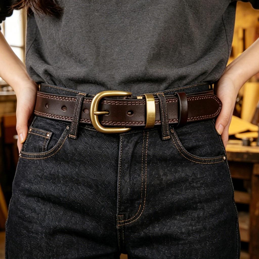 New Hand‑Made Vintage Vegetable Tanned Cowhide Belt Women Pin Buckle Genuine Leather Casual Retro Waist Strap For Jeans Daily Outfit
