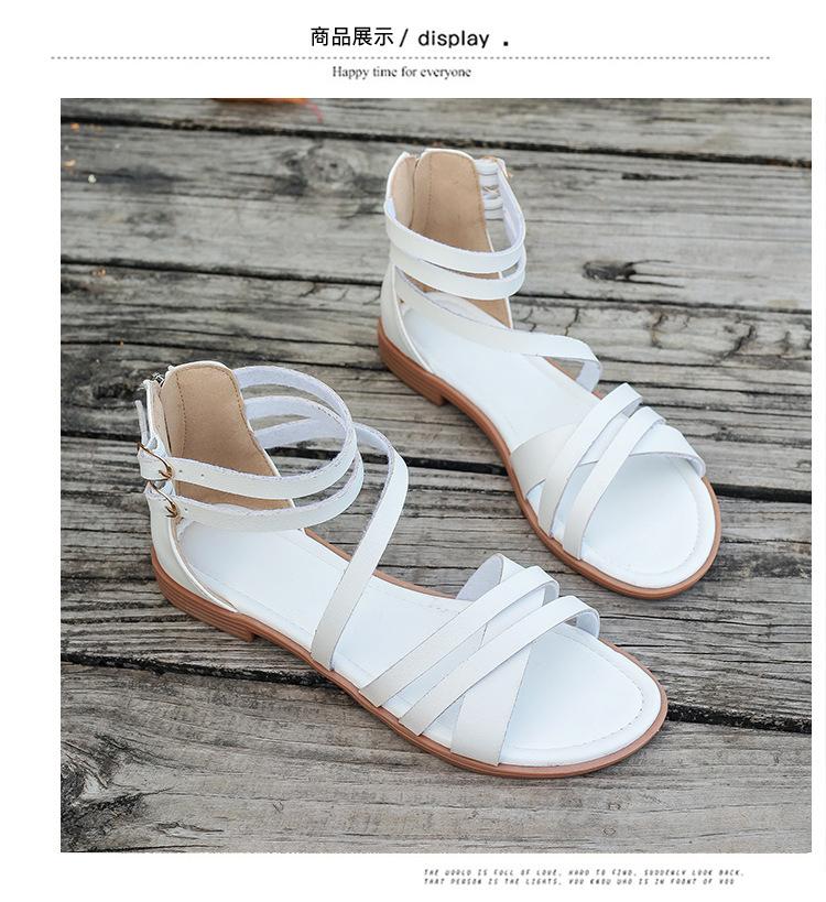 Плоская подошва тонкий и толстый крест с сандалиями женские 2025 новые внешнеторговые большой размер повседневные простые пляжные римские сандалии
