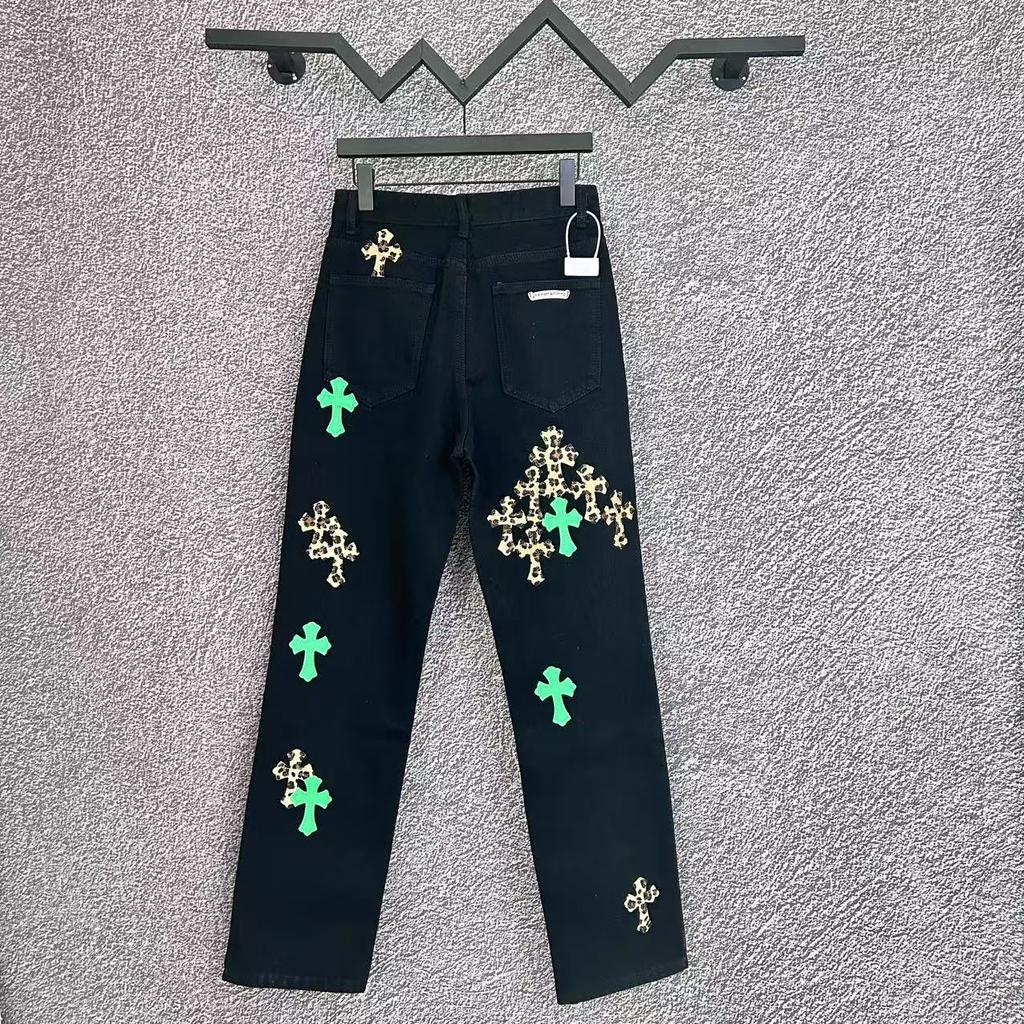 9922 CHROME HEARTS Мужские и женские модные джинсы в американском стиле с тканевыми нашивками, повседневные и модные брюки в стиле хай-стрит