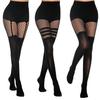 Women's Fishnet Stockings Sexy Thigh High Stockings Goth Black Fishnet Leggings High-Waisted Pantyhose Tights