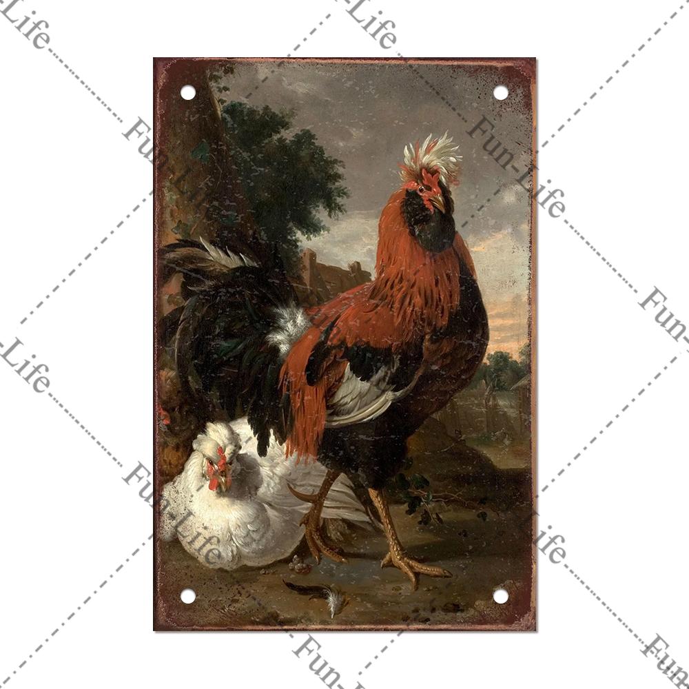 Винтажный постер с курицей, металлические жестяные знаки, тарелка, петух, куриное яйцо, ретро-налет, домашний декор на стену, 20x30 см