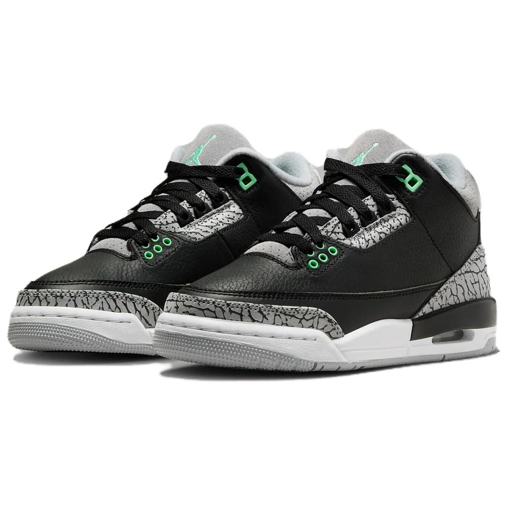 Air Jordan 3 Retro GS Green Glow Kids Sneakers Black Wolf-Grey White DM0967-031