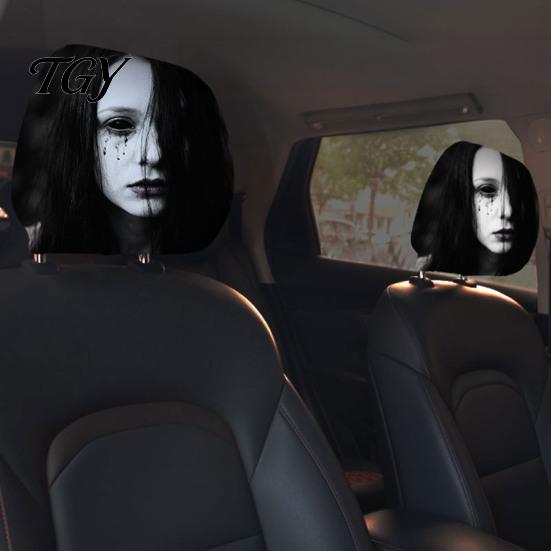 Car Headrest Cover Universal Cover, Scary Face Protective Seat Protector Removable for Most Vehicles, Easy to Install Automotive Interior Accessories